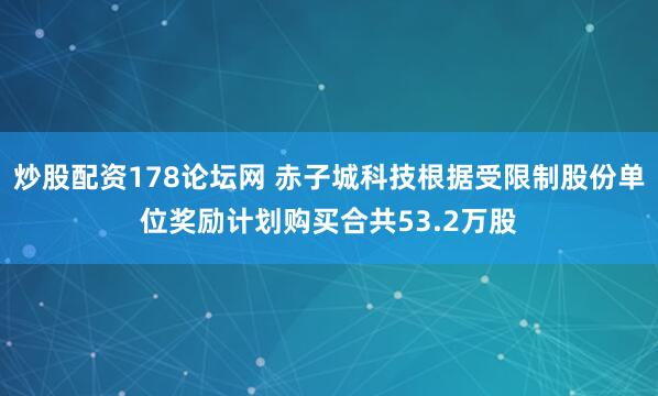 炒股配资178论坛网 赤子城科技根据受限制股份单位奖励计划购买合共53.2万股